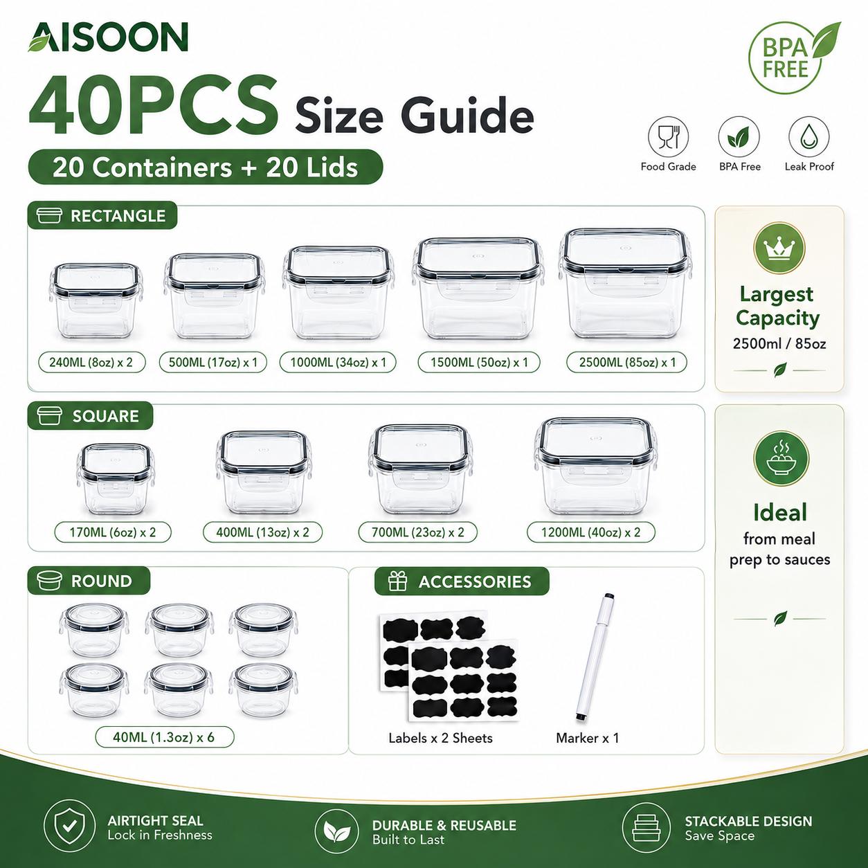 40PCS Airtight Food Storage Co - đánh giá và giá Meal Prep Kitchen