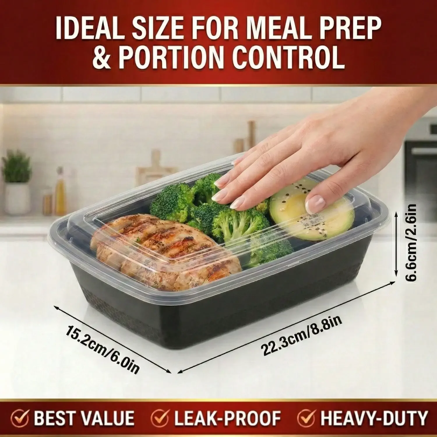 10/100pcs 38oz Black Rectangul - đánh giá và giá Meal Prep Kitchen