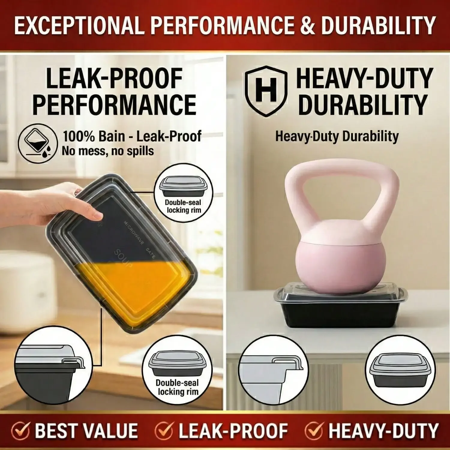 10/100pcs 38oz Black Rectangul - đánh giá và giá Meal Prep Kitchen